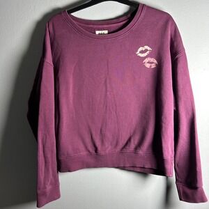 Pact Mauve  Lip Kiss Graphic Sweatshirt Crewneck Pullover Women's Size L